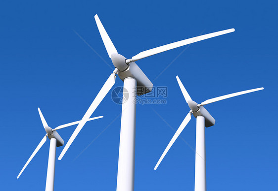 蓝色天空上的风力涡轮机涡轮全球创新气候环境生产工业旋转力量车站图片
