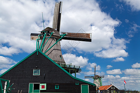 荷兰风车村荷兰迷人的风力车背景