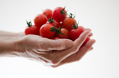 妇女手中的樱桃番茄红色时间食材午休绿色美食食物沙拉营养素红柿图片