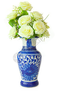 花瓶花树叶白色花束蓝色家具美丽花瓣工艺地面生活图片