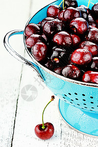 莫雷罗切樱桃木头用具甜点过滤器影棚食物食品蓝色乡村浆果图片