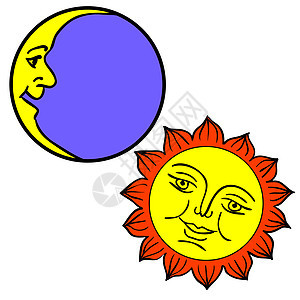 以面孔显示月亮和太阳的矢量插图气象幸福天气月光行星星星阳光生活天空气候图片