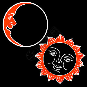 以面孔显示月亮和太阳的矢量插图丝带行星微笑天空天气睡眠时间幸福气象笑脸图片