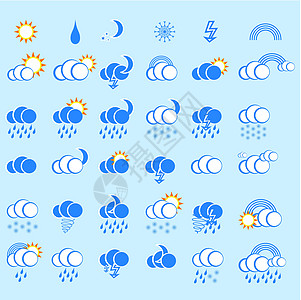 为蓝背景的网络设计设定了天气图标图片