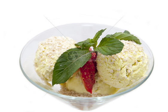 冰淇淋奶油水果美食家食物玻璃盘子锥体小吃叶子香草图片