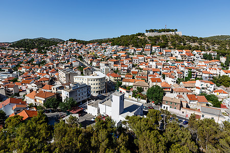 克罗地亚Sibenik城堡和房屋空中视图图片