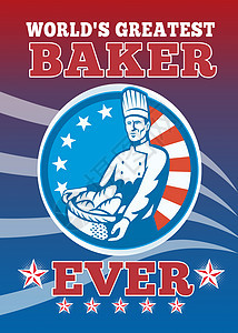 世界上最伟大的贝克贺卡海报问候面包星星艺术品工人条纹男人面包师插图食品图片