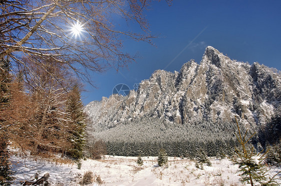 冬季风景岩石墙纸森林季节蓝色天空顶峰冻结石头公园图片