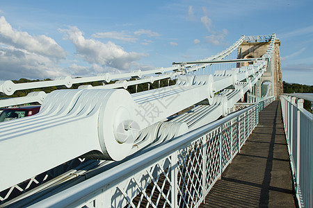 吊桥工程栏杆蓝色建造人行道金属盘子链接天空历史性图片