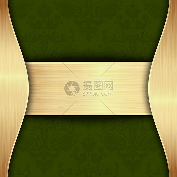 黄金和绿色模板珊瑚纺织品邀请函卡片芙蓉金属墙纸漩涡风格卷曲图片
