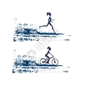 马拉松赛跑跑步和骑自行车比赛 - 抽象反面图片