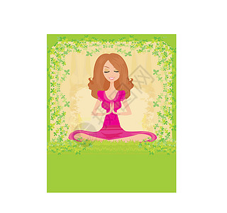 参加传统瑜伽的妇女可提供矢量说明卡片太阳女性姿势天空邀请函橙子冒充墙纸女士图片
