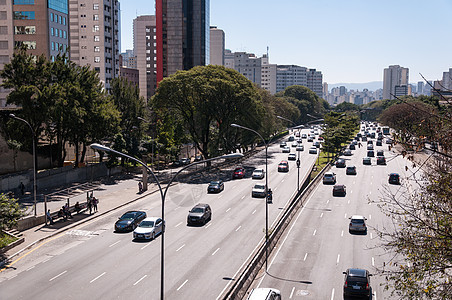 城市Saopaulo的交通渠道街道大街公寓公园运动办公室建造树木速度建筑学图片