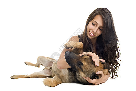 营养不良和女童压痛动物微笑犬类女孩宠物牧羊犬工作室棕色牧羊人图片