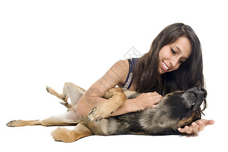 营养不良和妇女棕色动物工作室牧羊犬牧羊人女孩压痛微笑犬类宠物图片