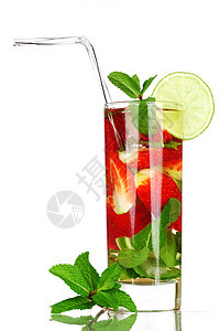 草莓莫吉托蓝色反射薄荷派对酒精水果液体饮料食物酒吧图片