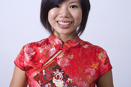 中国女孩姿势节日手势传统新年成人衣服文化庆典服装图片