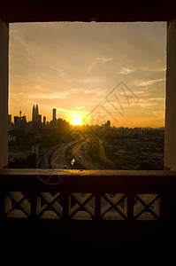 窗外的城市美丽的夕阳风景图片