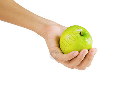 手头上的苹果女士手腕营养食物手臂皮肤绿色手指水果小吃图片