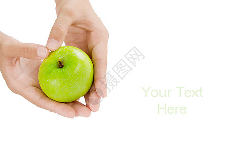 新鲜苹果营养小吃白色皮肤手腕手臂女士饮食绿色水果图片