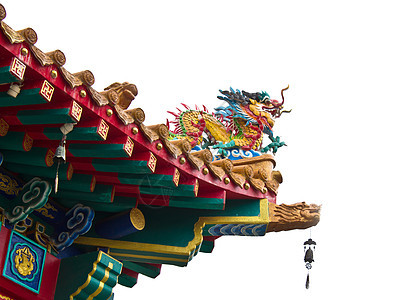 中国寺庙楼顶的龙雕像正方形宗教植物草地衬套叶子公园场景花园建筑图片