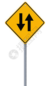 双向道路标志警告黄色指示牌箭头白色路标钻石背景图片