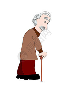 白背景的老人 矢量插图剪贴公民风湿病老将老年拐杖男士白色病人图片