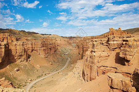 哈萨克斯坦Charyn峡谷天空悬崖侵蚀地质学蓝色砂岩风景编队橙子沙漠图片