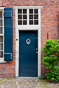 蓝色门装饰植物历史性街道锁孔木头窗户路面风格建筑图片
