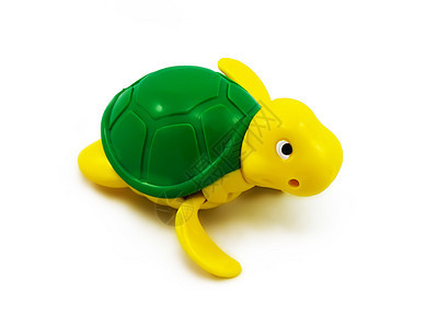白色背景的海龟绿色黄色孩子塑料宠物礼物背景图片