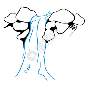 瀑布白色插图卡通片绿洲岩石艺术生态草图绘画黑色图片