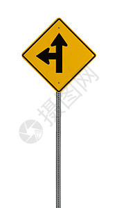 孤立的黄色驾驶警告标志危险街道安全运输道路符号车削白色箭头黑色图片