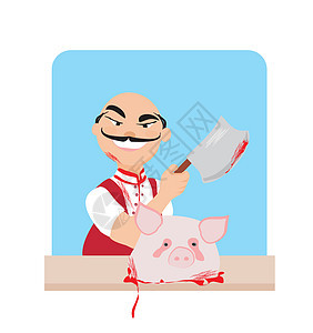 屠宰 卡通漫画木板厨房男人商业烹饪食物卡通片快乐猪肉职业图片