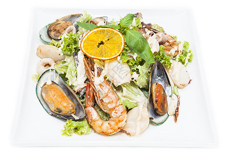 海鲜沙沙拉贝类章鱼盘子营养饮食乌贼蔬菜奢华沙拉辣椒图片