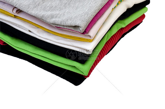 白色上孤立的折叠衣服活力快乐黑色洗衣织物灰色绿色棉布红色收藏图片