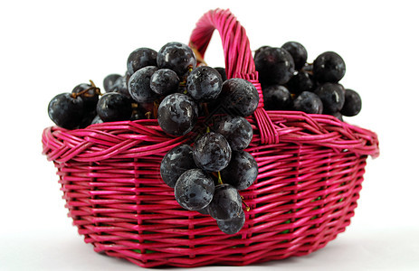 白底带葡萄的篮子水果植物浆果食物黑色生产红色图片