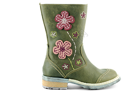 小女孩的皮革冬靴女孩孩子鞋类衣服绿色图片