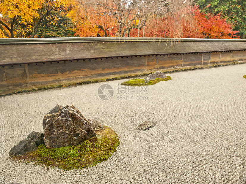 京都良济寺著名的岩石花园文化旅游放松世界历史吸引力信仰寺庙波纹石头图片