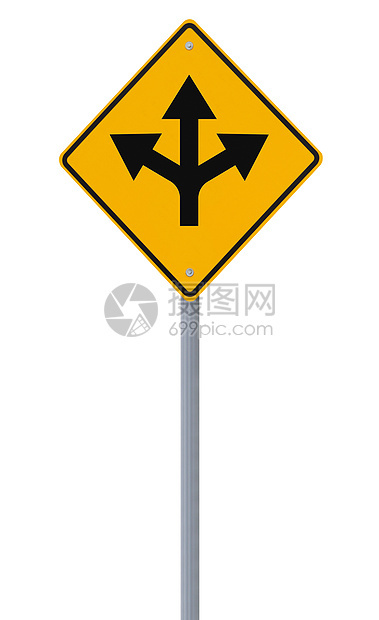 选择钻石方法交通箭头警告岔路白色黄色标志路标图片