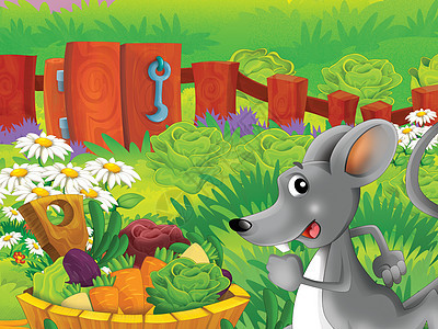 在农场蔬菜教育儿童插画村庄栅栏哺乳动物农田横幅农业墙纸老鼠动物篮子图片