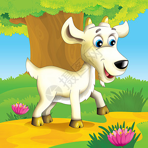 在农场教育儿童插画山羊栅栏微笑农田动物国家场地墙纸村庄娱乐图片