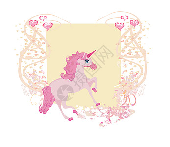 美丽的粉红色独角兽的矢量说明小跑尾巴绘画幸福女孩小马框架艺术婴儿纯种马图片