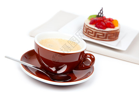 茶咖啡加蛋糕 白背景图片