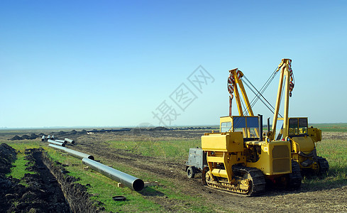 有天然气管道的建筑工地建造挖掘气体引擎机器运输活力路线图片