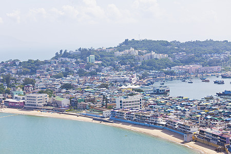 从香港山顶看长洲岛风景城市建筑爬坡海岸房子旅游钓鱼天空村庄旅行图片