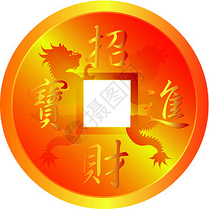 中国金币和神龙符号图片