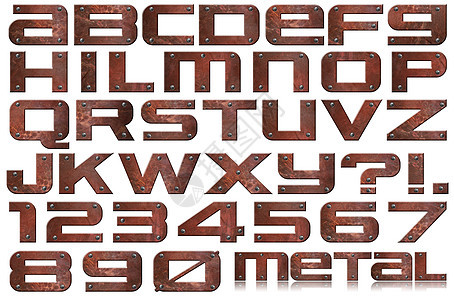 Grunge 金属字母和数字拉丝收藏写作打印脚本字体螺丝棕色打印机语言图片