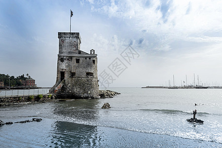 城堡在海上 拉帕罗 利古里亚 意大利天空建筑学蓝色海滩堡垒背景