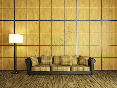 沙发和一盏灯皮革合金摄影艺术木头风格奢华反射灯光禅意背景图片