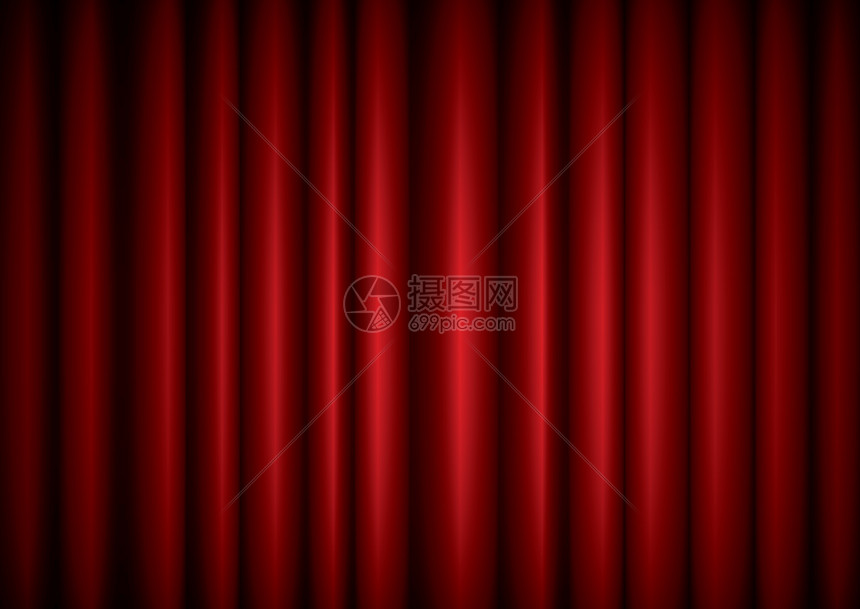 封闭的红剧院丝绸幕幕幕背景和波浪图片
